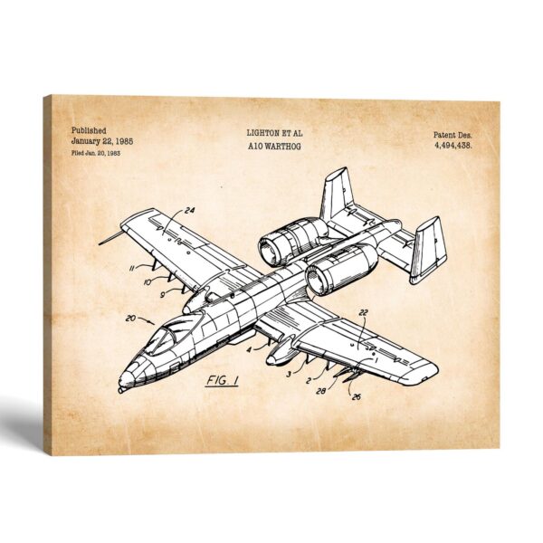 A-10 Warthog patent canvas print - 1985 fighter jet blueprint by Crossroads Home Decor