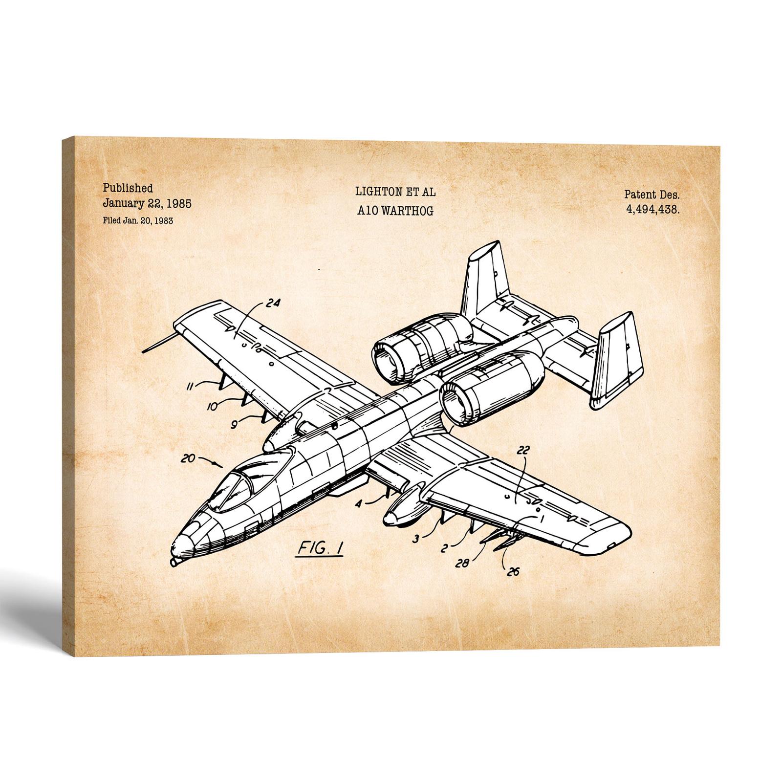 A-10 Warthog patent canvas print - 1985 fighter jet blueprint by Crossroads Home Decor