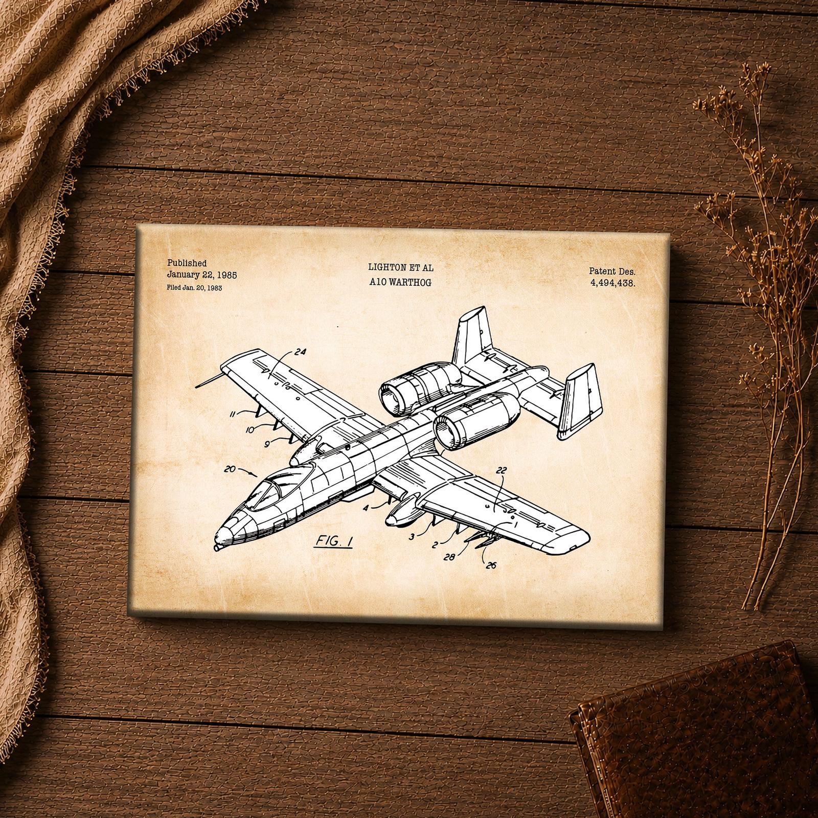 A-10 Warthog canvas print - fighter jet patent blueprint close-up detail