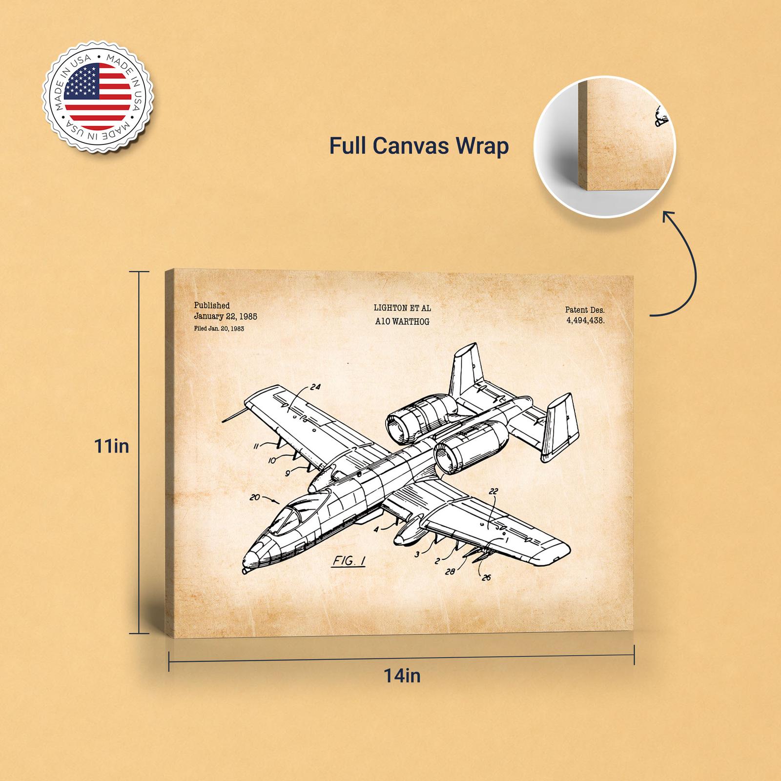 A-10 Warthog patent canvas print - gallery wrapped canvas edge detail