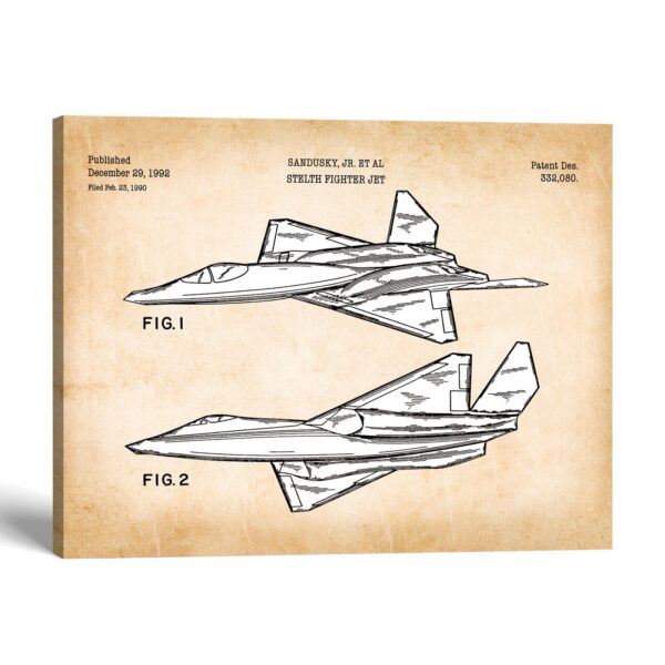 Stealth fighter patent canvas print - 1992 military jet blueprint by Crossroads Home Decor