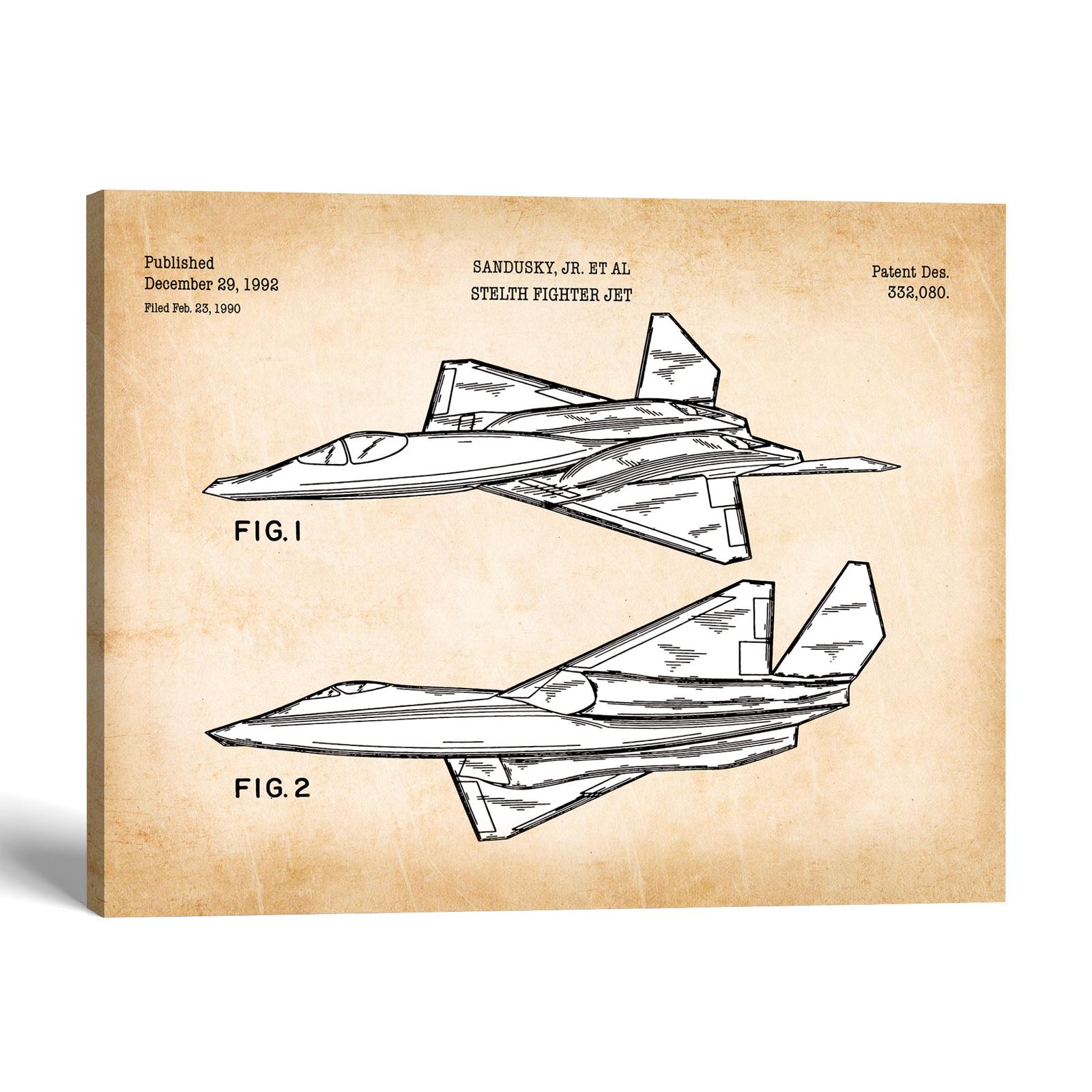 Stealth fighter patent canvas print - 1992 military jet blueprint by Crossroads Home Decor