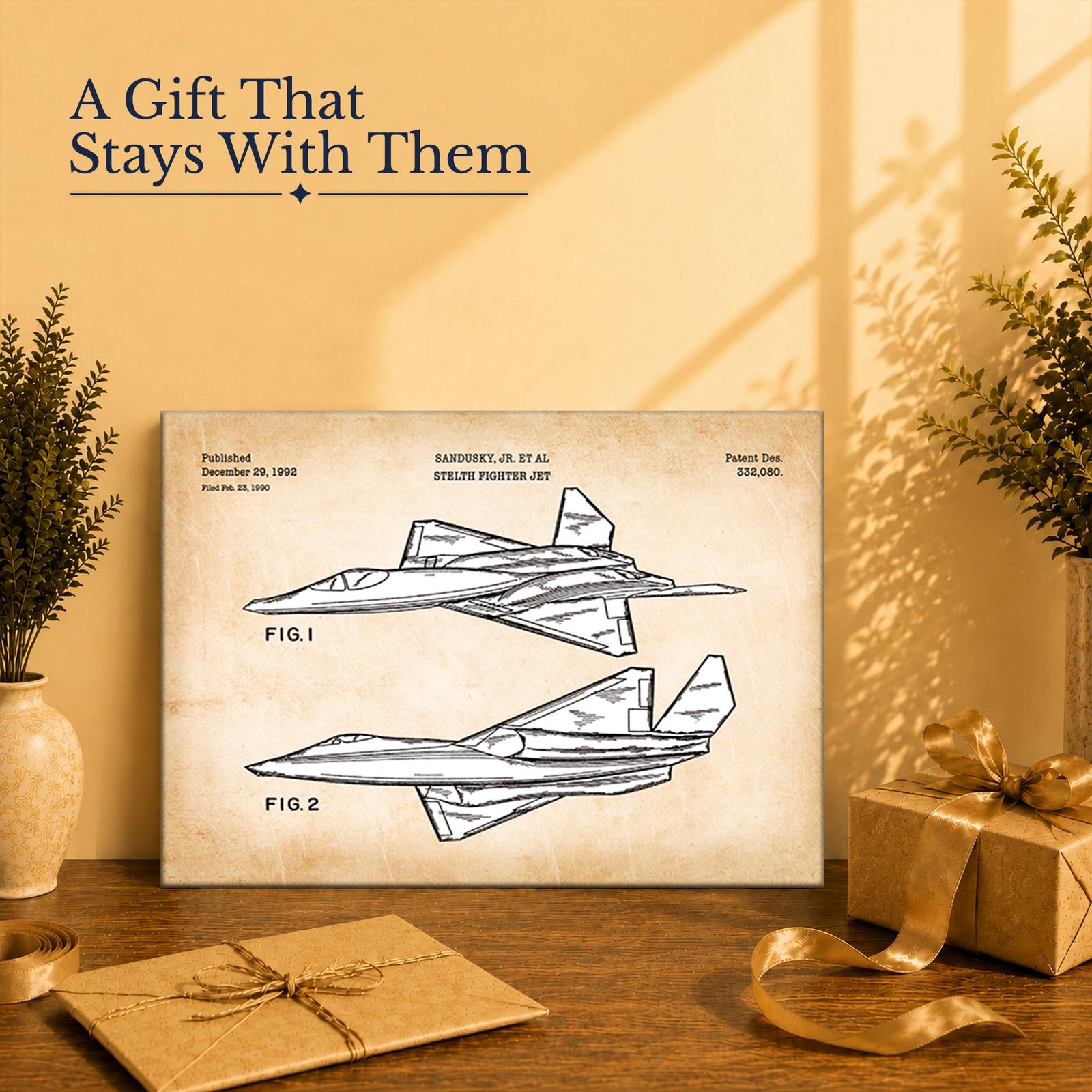 Stealth fighter patent print - canvas gift for aviation collectors and veterans