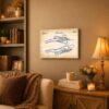 Stealth fighter patent canvas wall art displayed in a home office