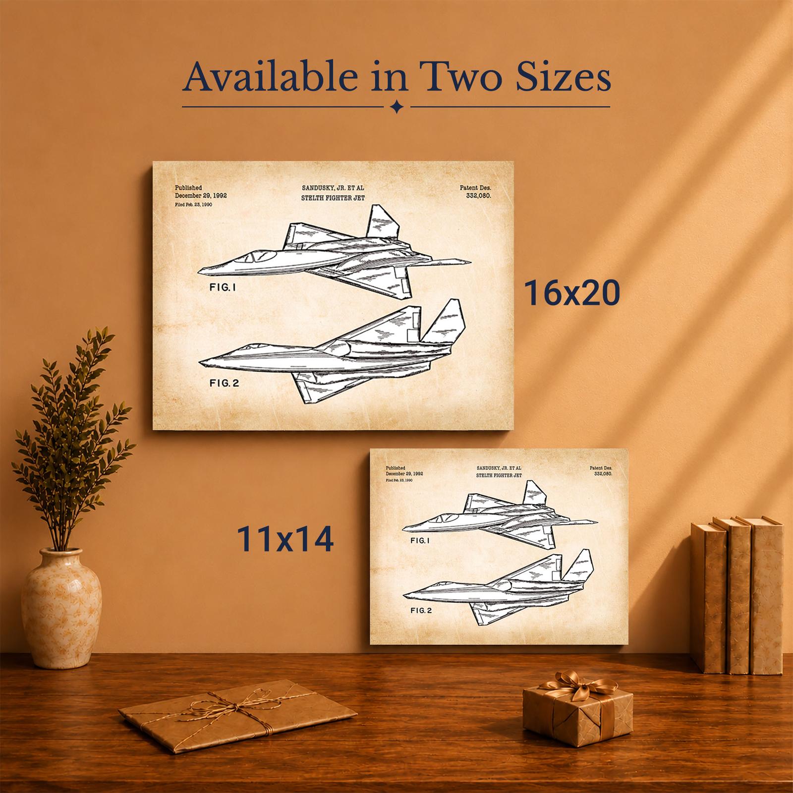 Stealth fighter canvas wall art - Made in USA family-owned aviation patent print