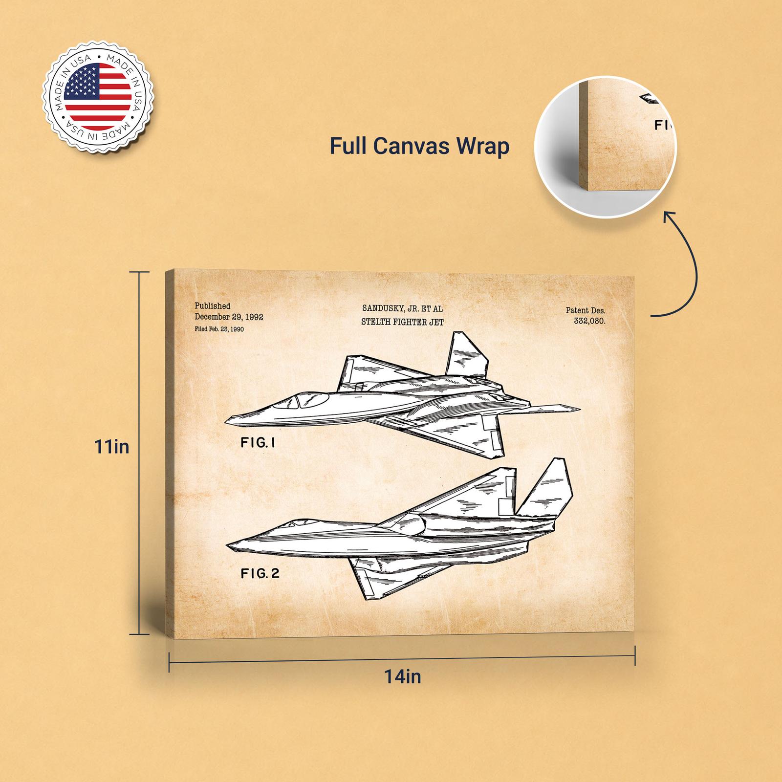 Stealth fighter patent canvas print - gallery wrapped canvas edge detail