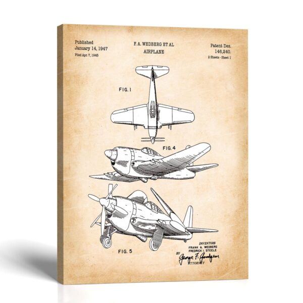 Warbird patent canvas print - 1947 WWII airplane blueprint by Crossroads Home Decor