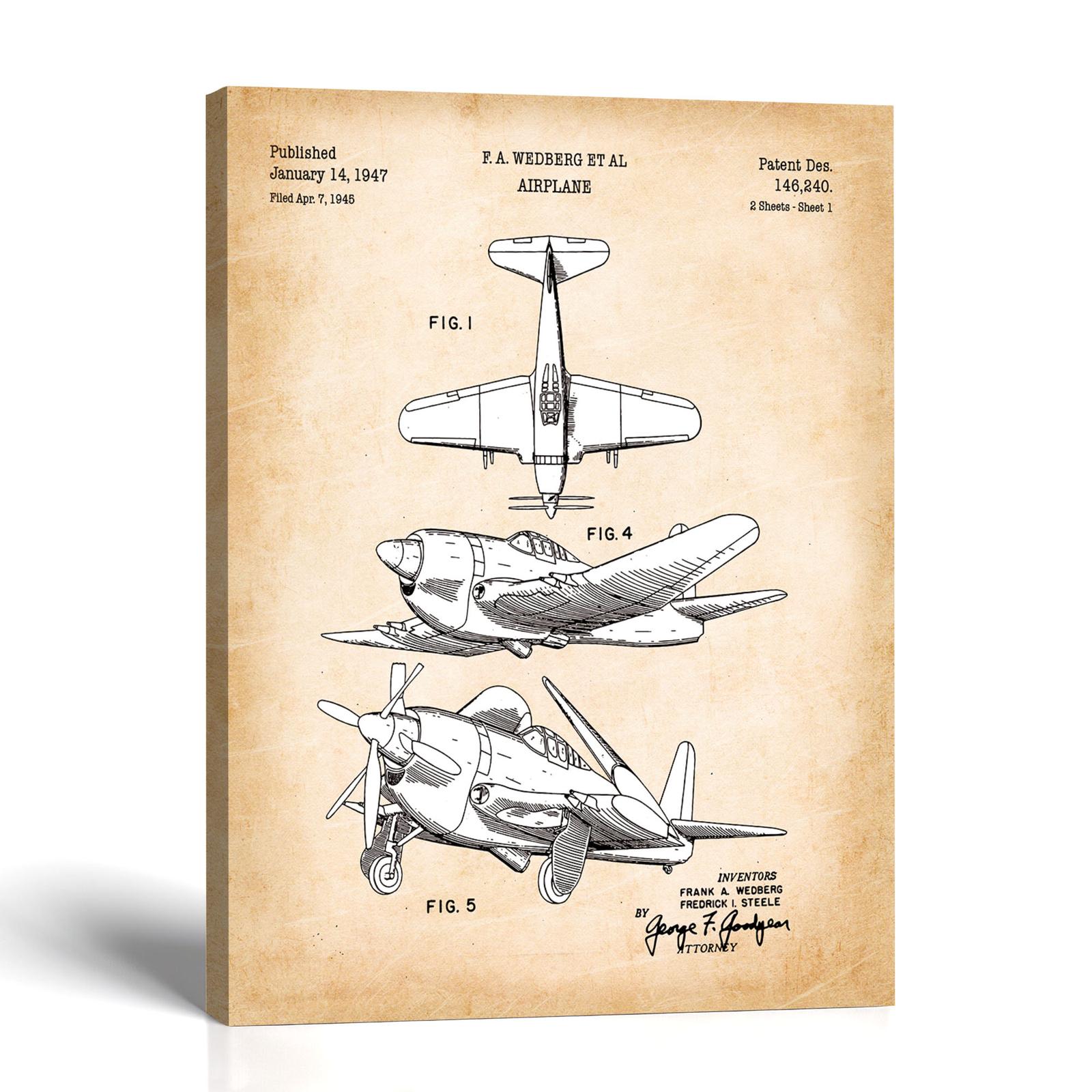 Warbird patent canvas print - 1947 WWII airplane blueprint by Crossroads Home Decor