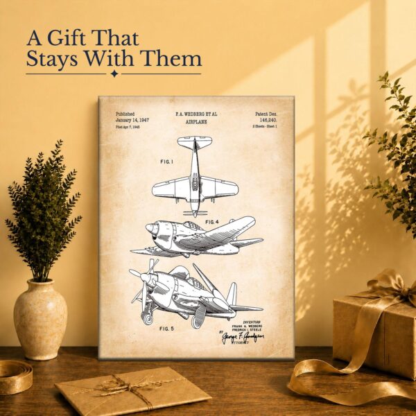 Warbird patent print - canvas gift for aviation collectors and history buffs