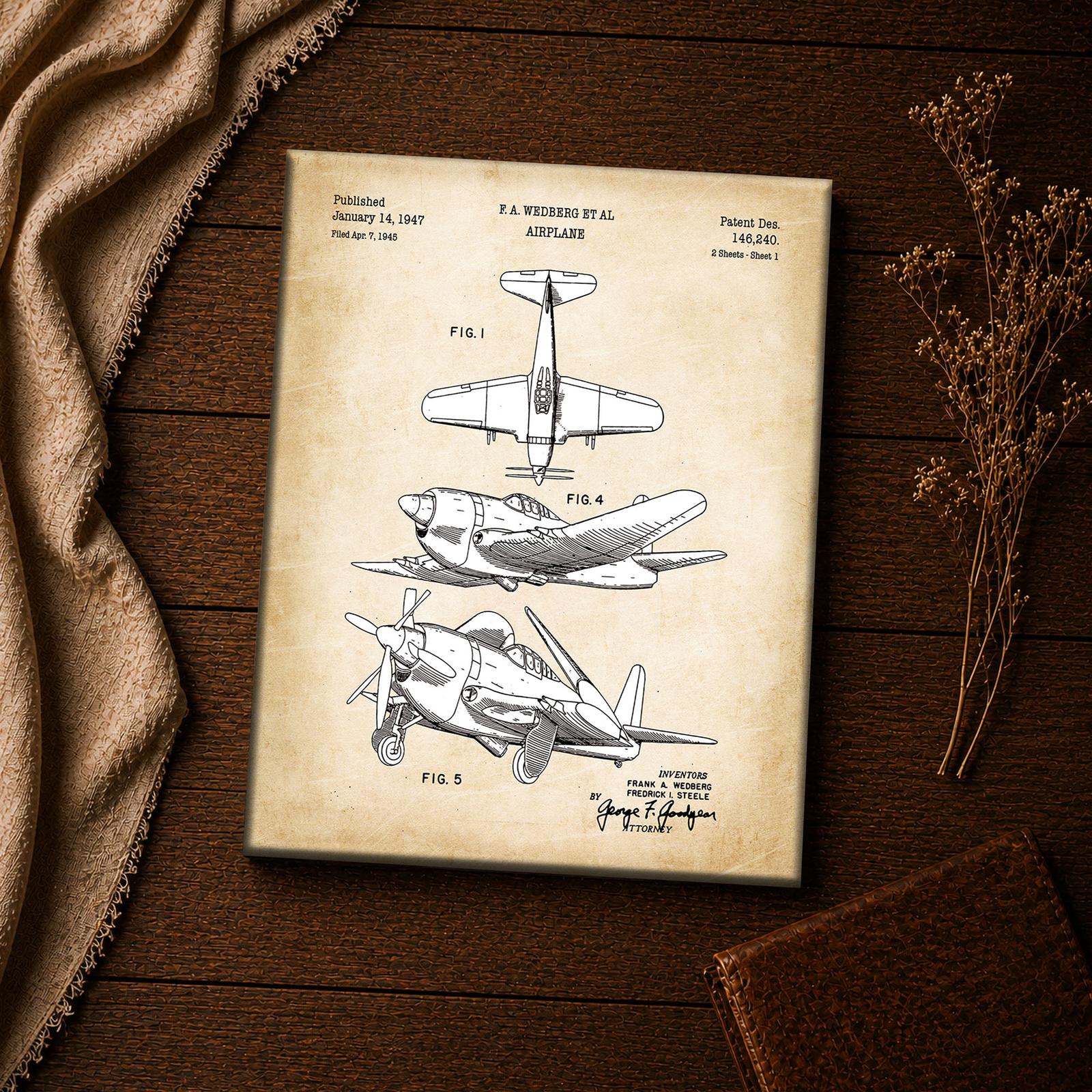Warbird canvas print - WWII airplane patent blueprint close-up detail