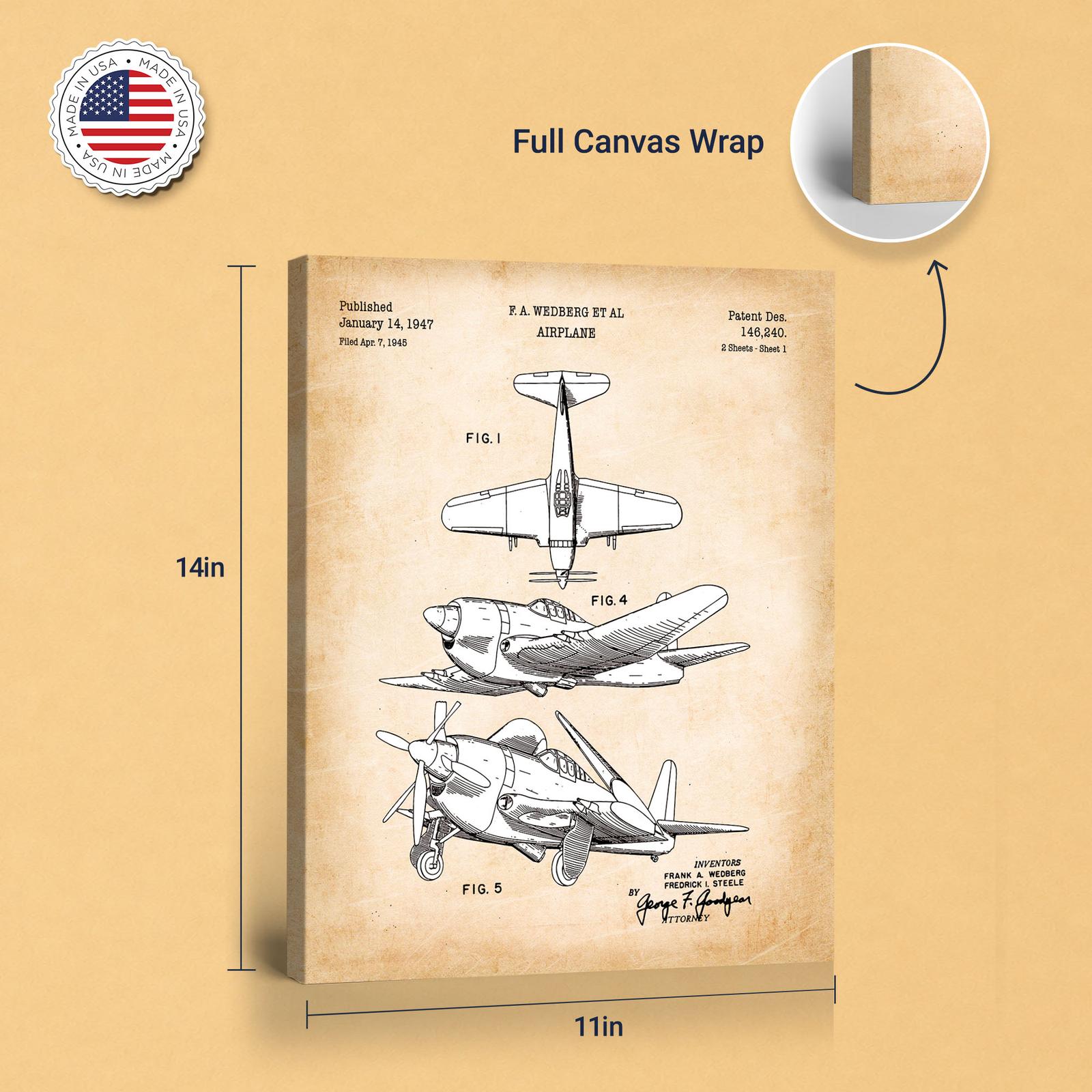 Warbird patent canvas print - gallery wrapped canvas edge detail