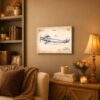 Vintage open cockpit airplane canvas print displayed in a home office