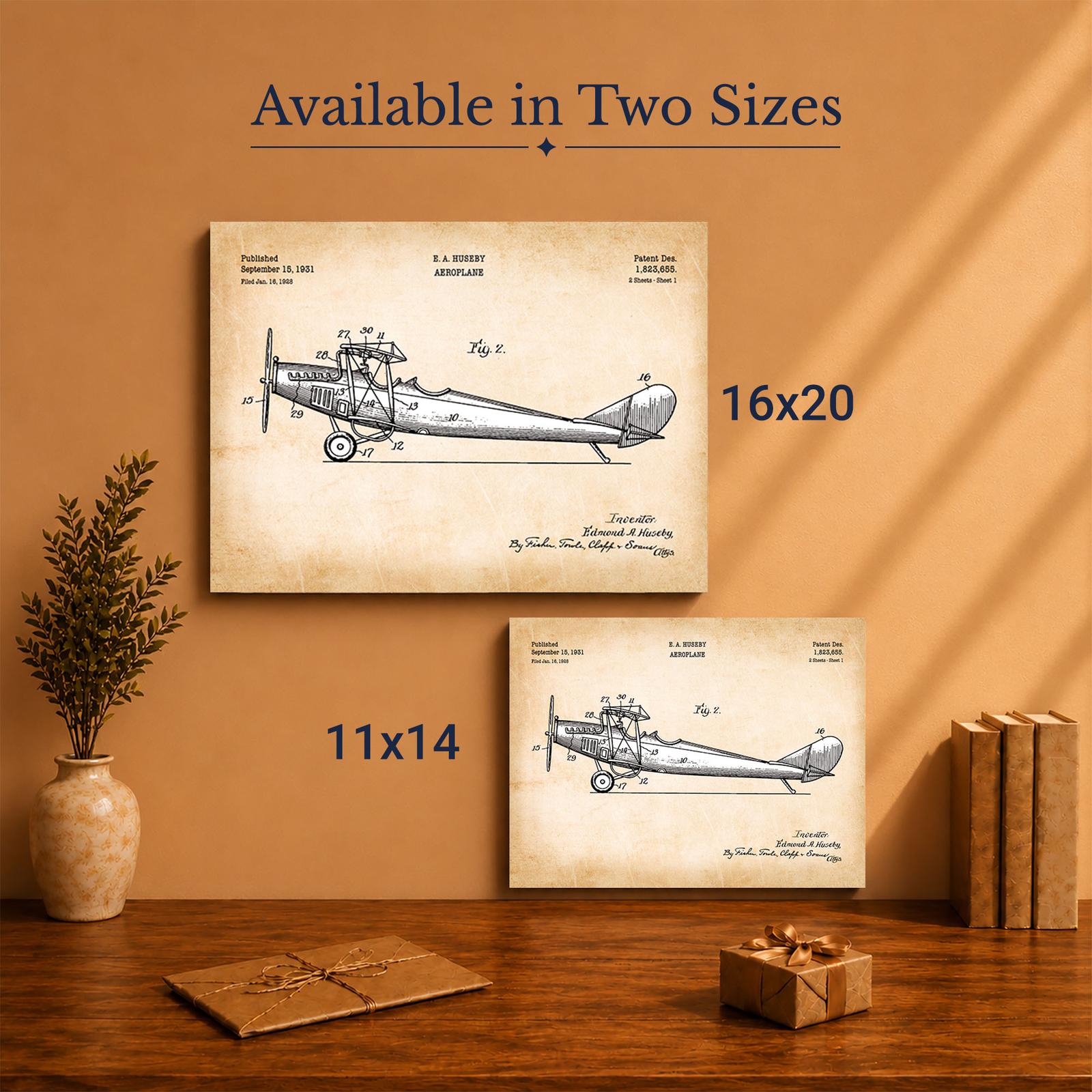 Antique airplane patent canvas print - Made in USA, family-owned wall art