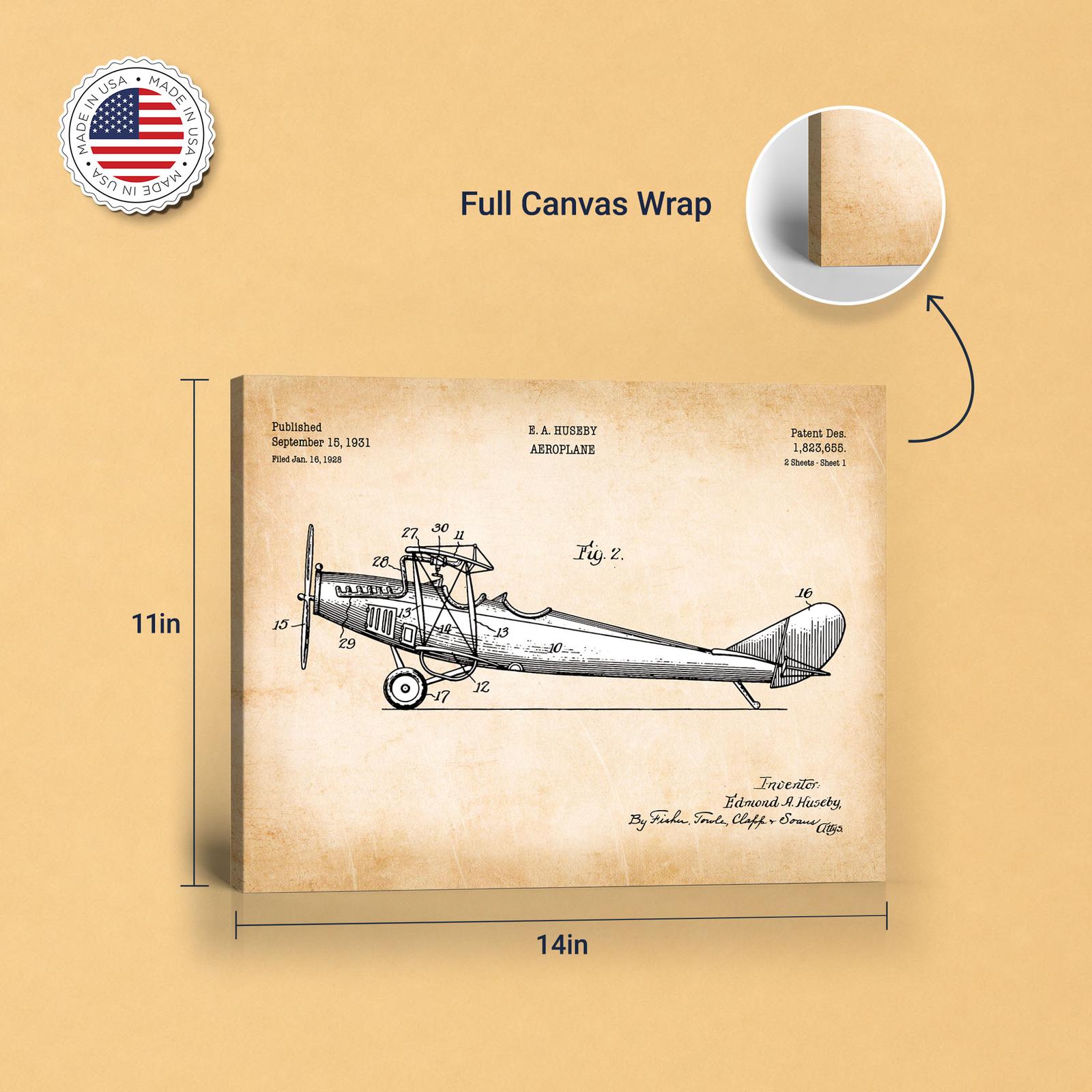 1931 airplane patent canvas print - gallery wrapped canvas edge detail