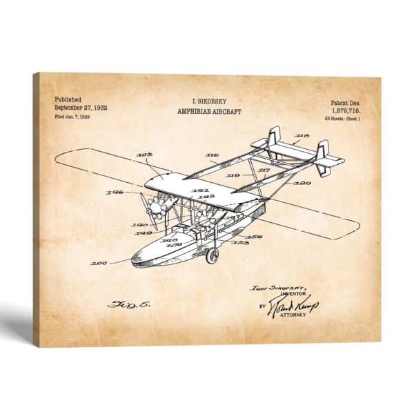 Amphibian aircraft patent canvas print - 1932 flying boat design by Crossroads Home Decor