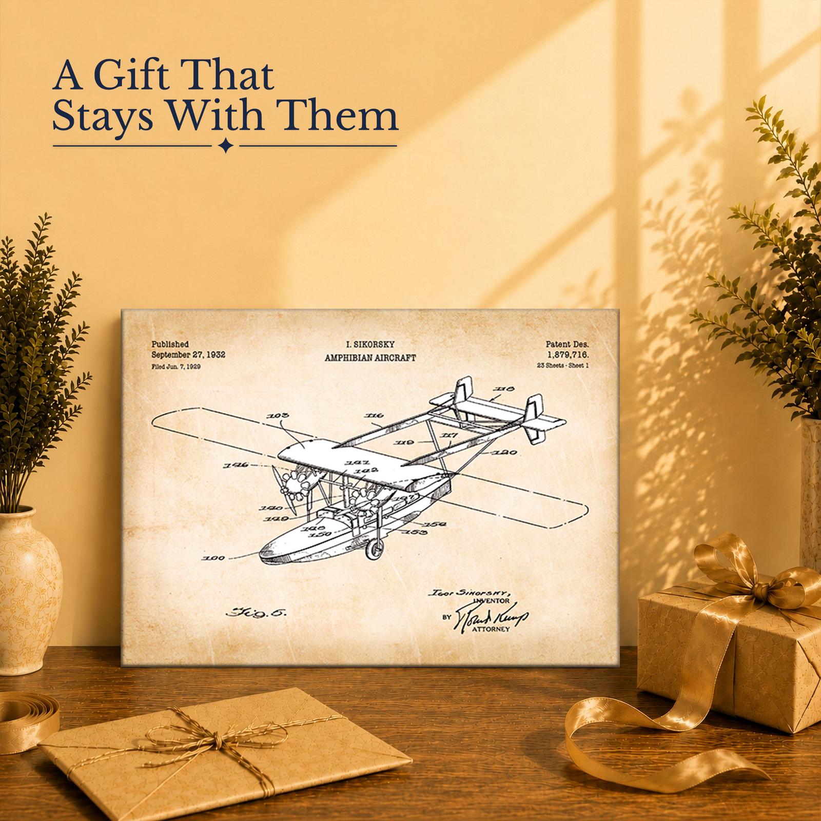 Amphibian aircraft patent print gift for the pilot or aviation fan in your life