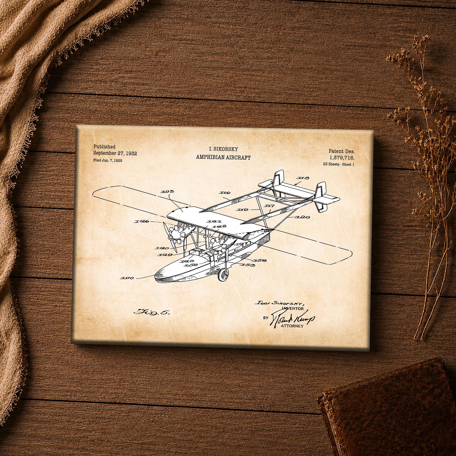 1932 amphibian aircraft patent print - vintage aviation inspirational wall art