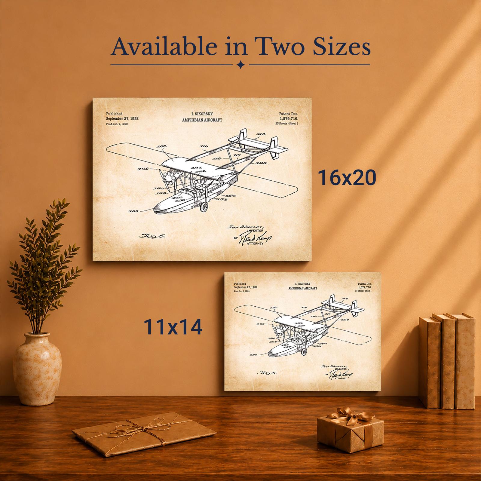 Amphibian aircraft patent canvas print - Made in USA family-owned aviation wall art