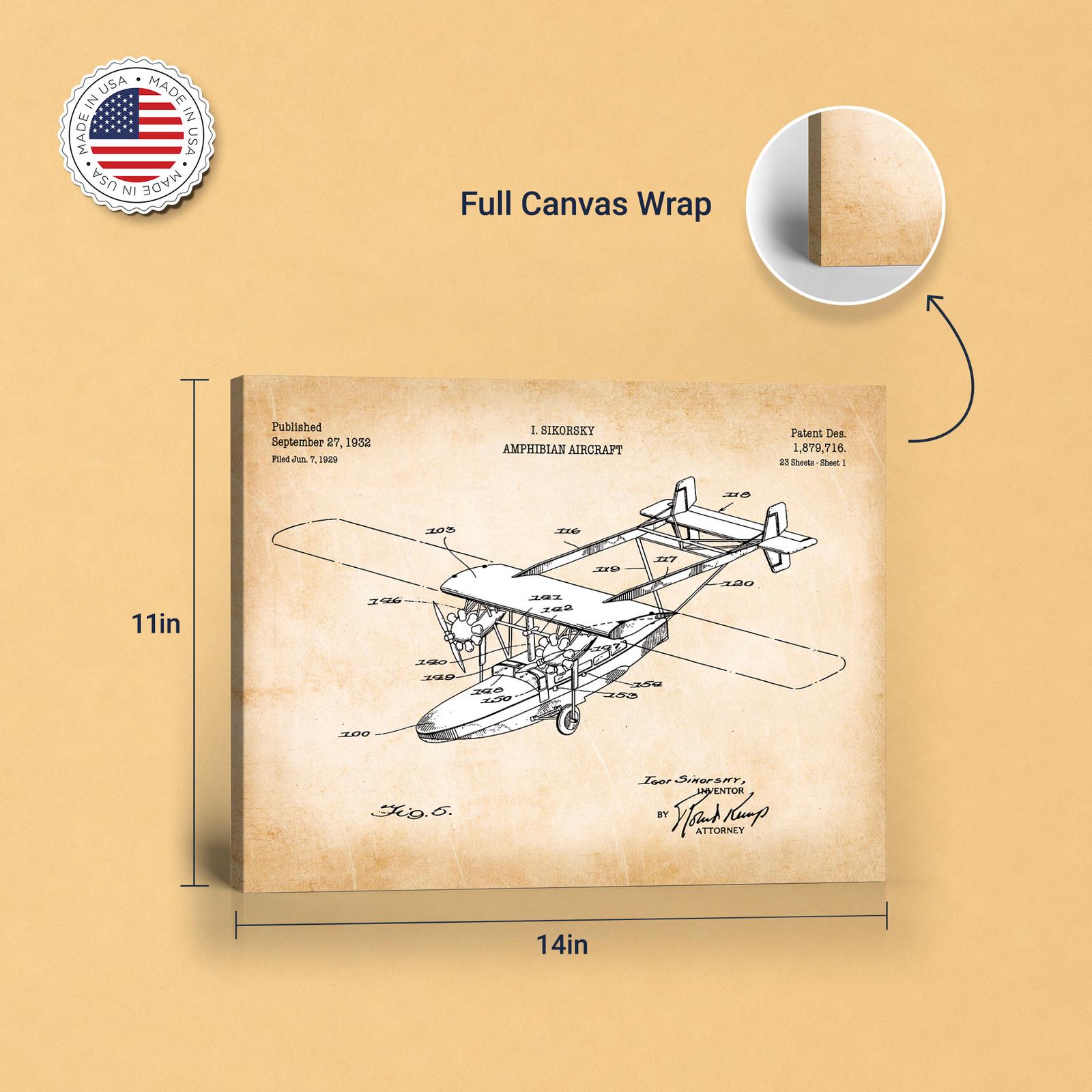Amphibian aircraft patent print - gallery wrapped canvas edge detail