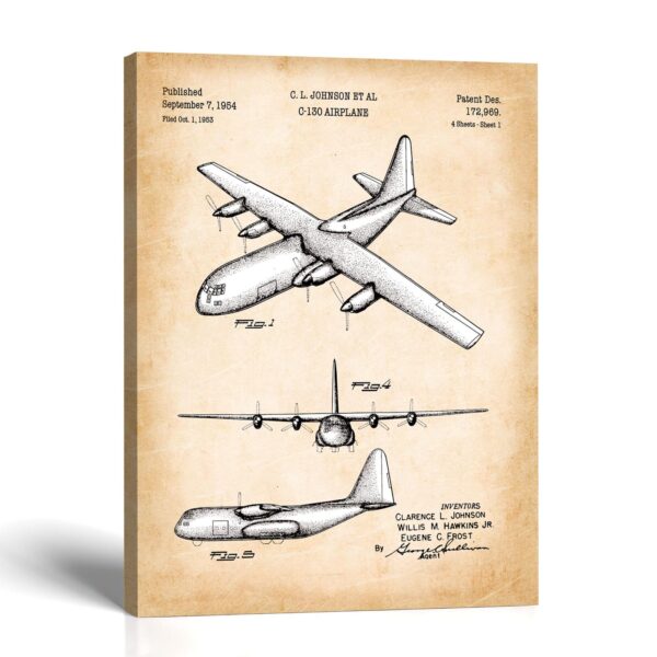 C-130 patent canvas print - 1954 transport plane by Crossroads Home Decor
