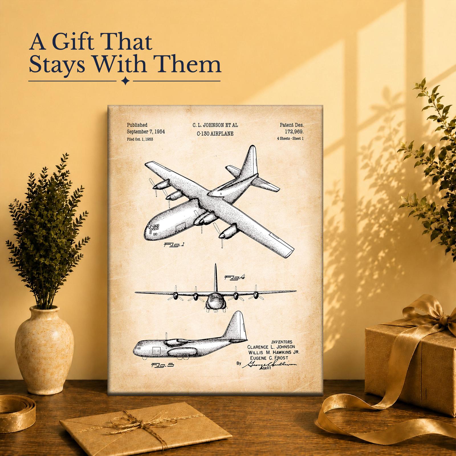 Military transport plane canvas art - gift for veterans and aviation collectors