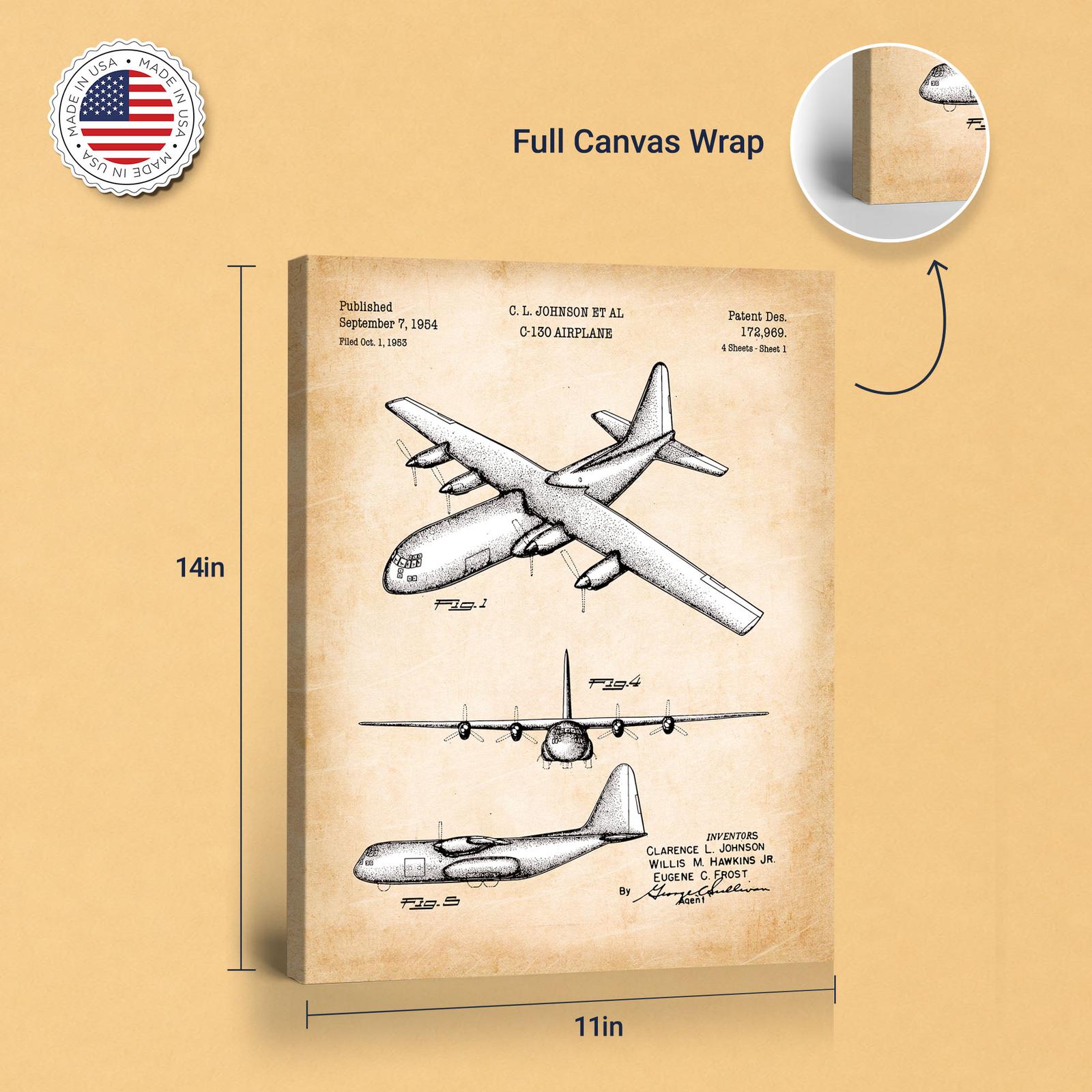 C-130 patent canvas print - gallery wrapped canvas edge detail