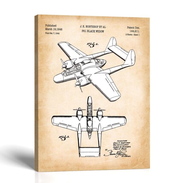P-61 Black Widow patent canvas print - WWII night fighter design sheet by Crossroads Home Decor