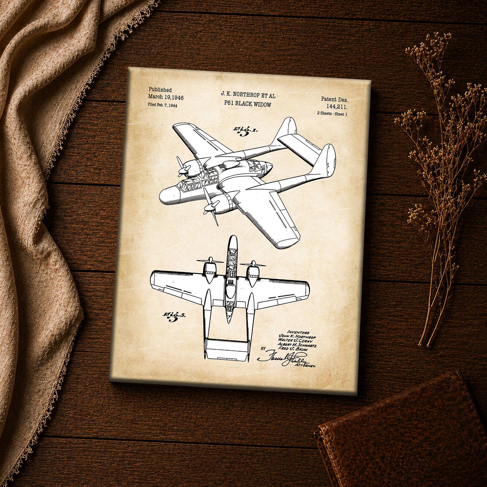 C2373C-4-11x14-1 P-61 Black Widow patent drawing canvas print - WWII aviation wall art