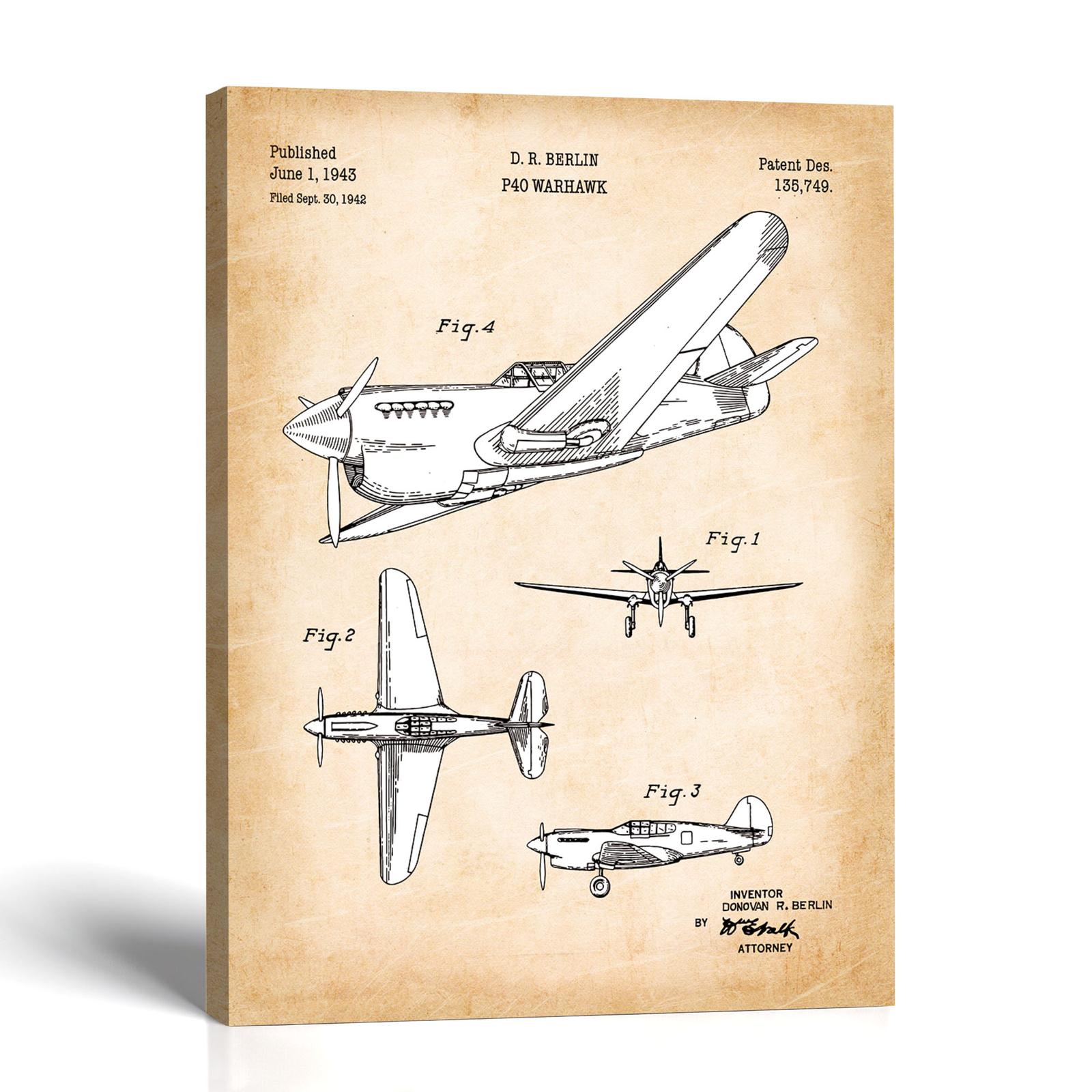 WW2 fighter plane patent canvas print - 1943 airplane design by Crossroads Home Decor