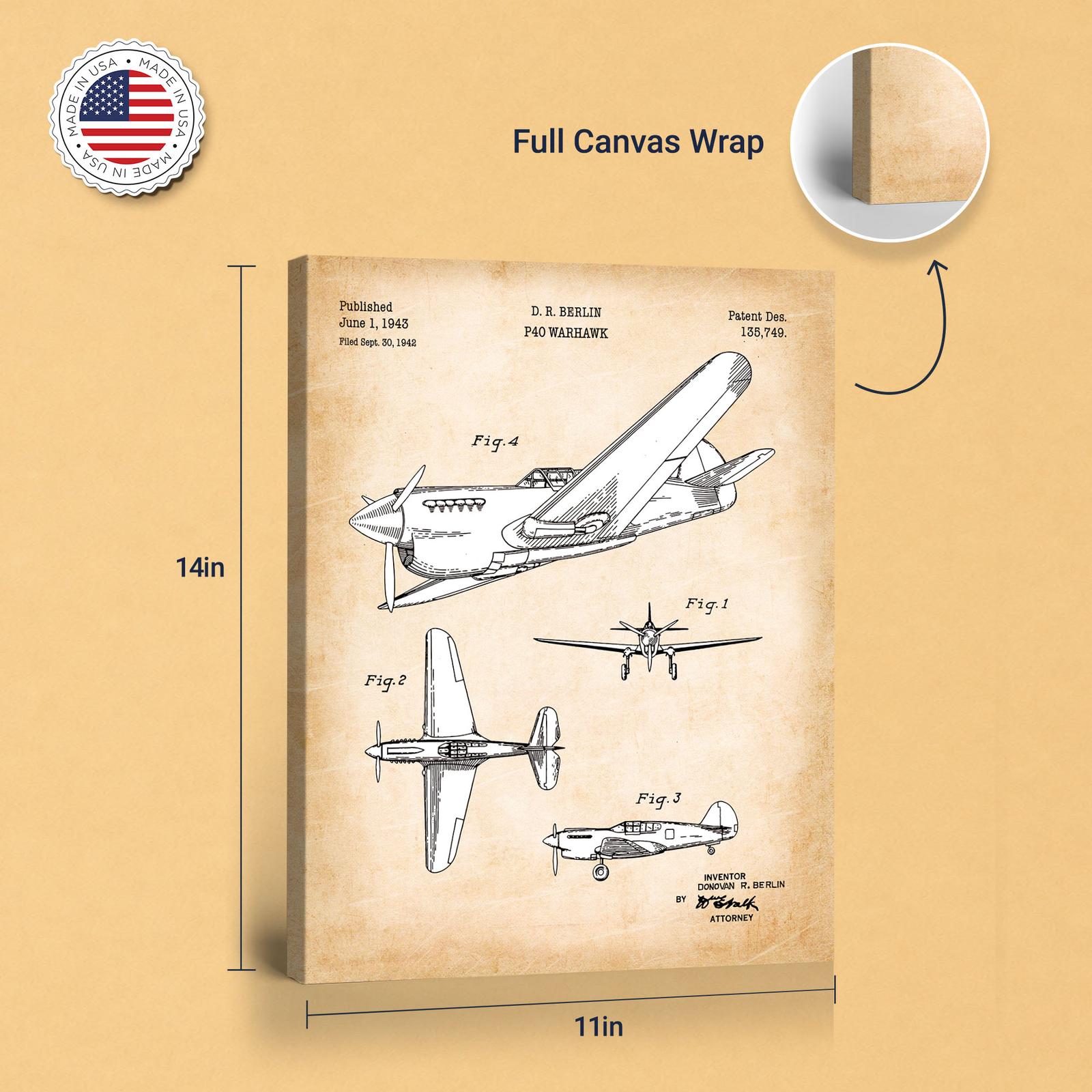 WW2 fighter plane patent print - gallery wrapped canvas edge detail