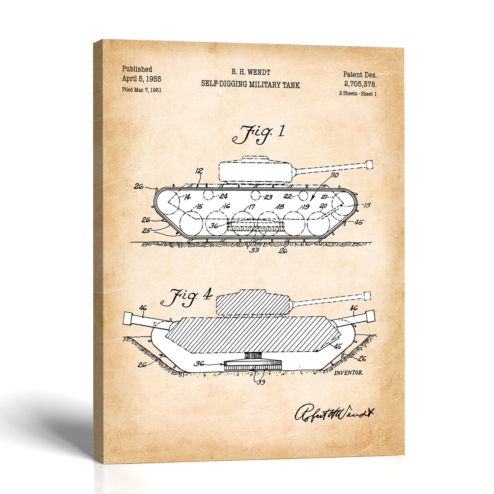 Self digging tank patent canvas print - 1955 military blueprint by Crossroads Home Decor