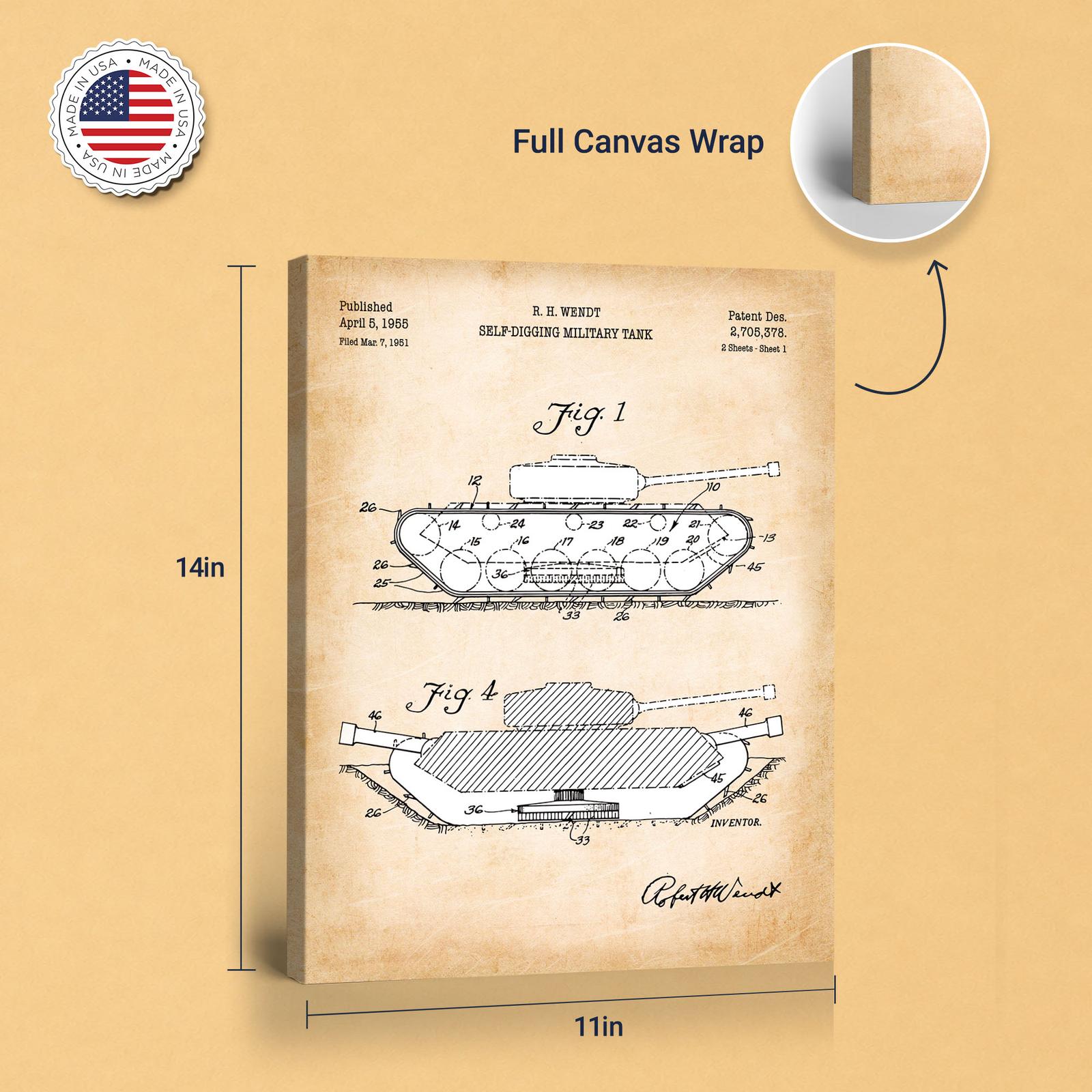 Self digging tank patent canvas print - gallery wrapped canvas edge detail