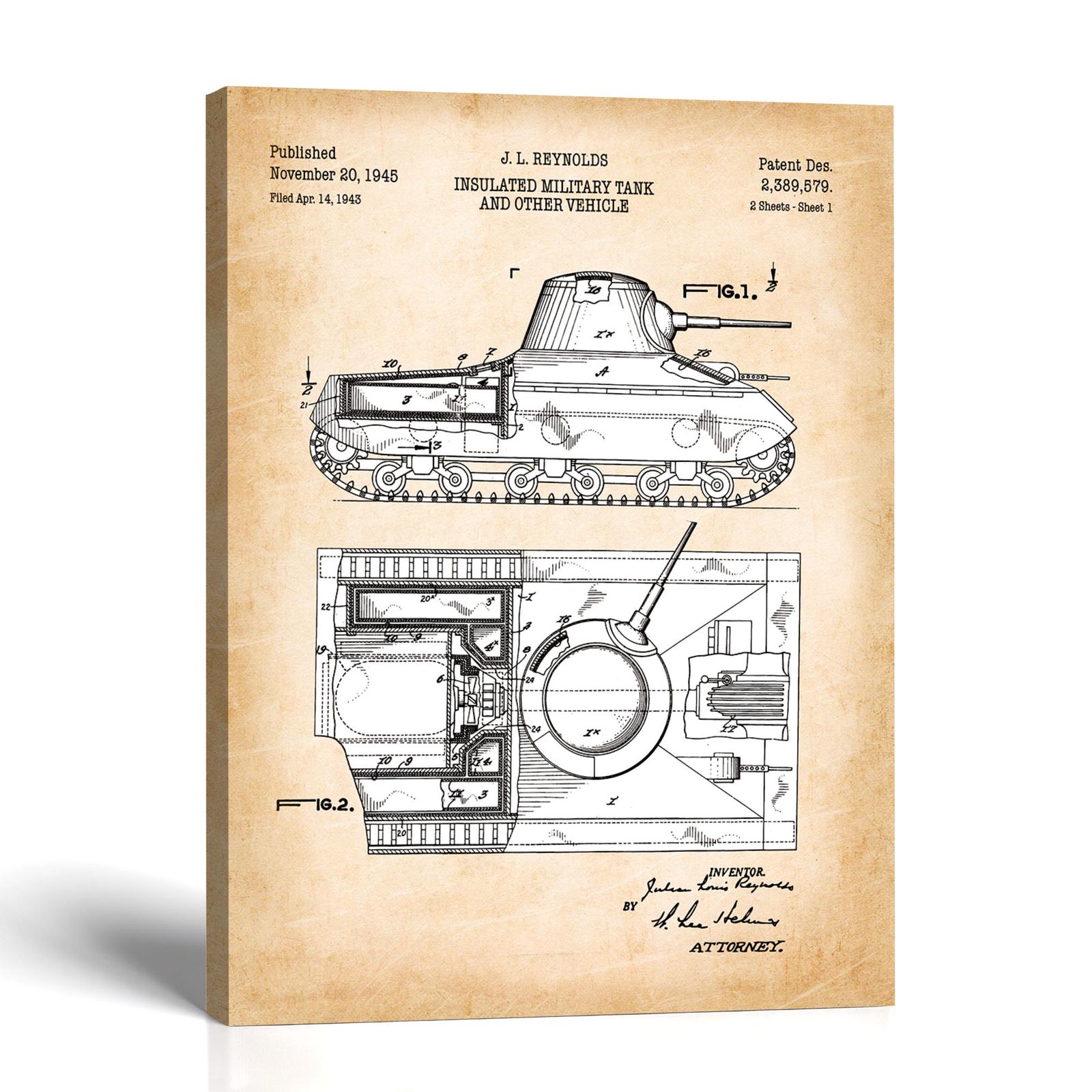 WW2 tank patent canvas print - 1945 military vehicle blueprint by Crossroads Home Decor
