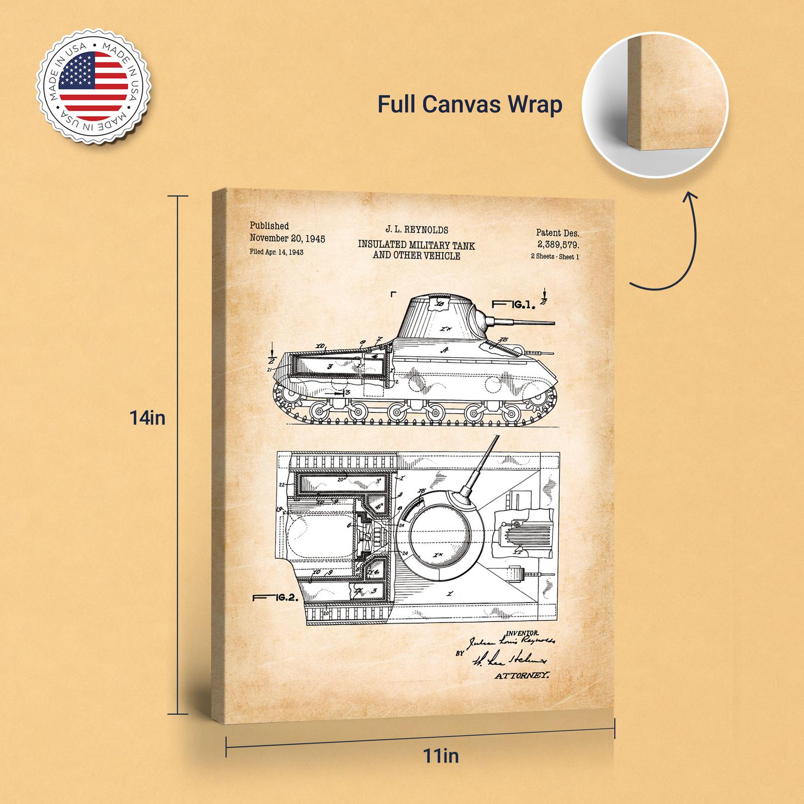 WW2 tank patent canvas print - gallery wrapped canvas edge detail