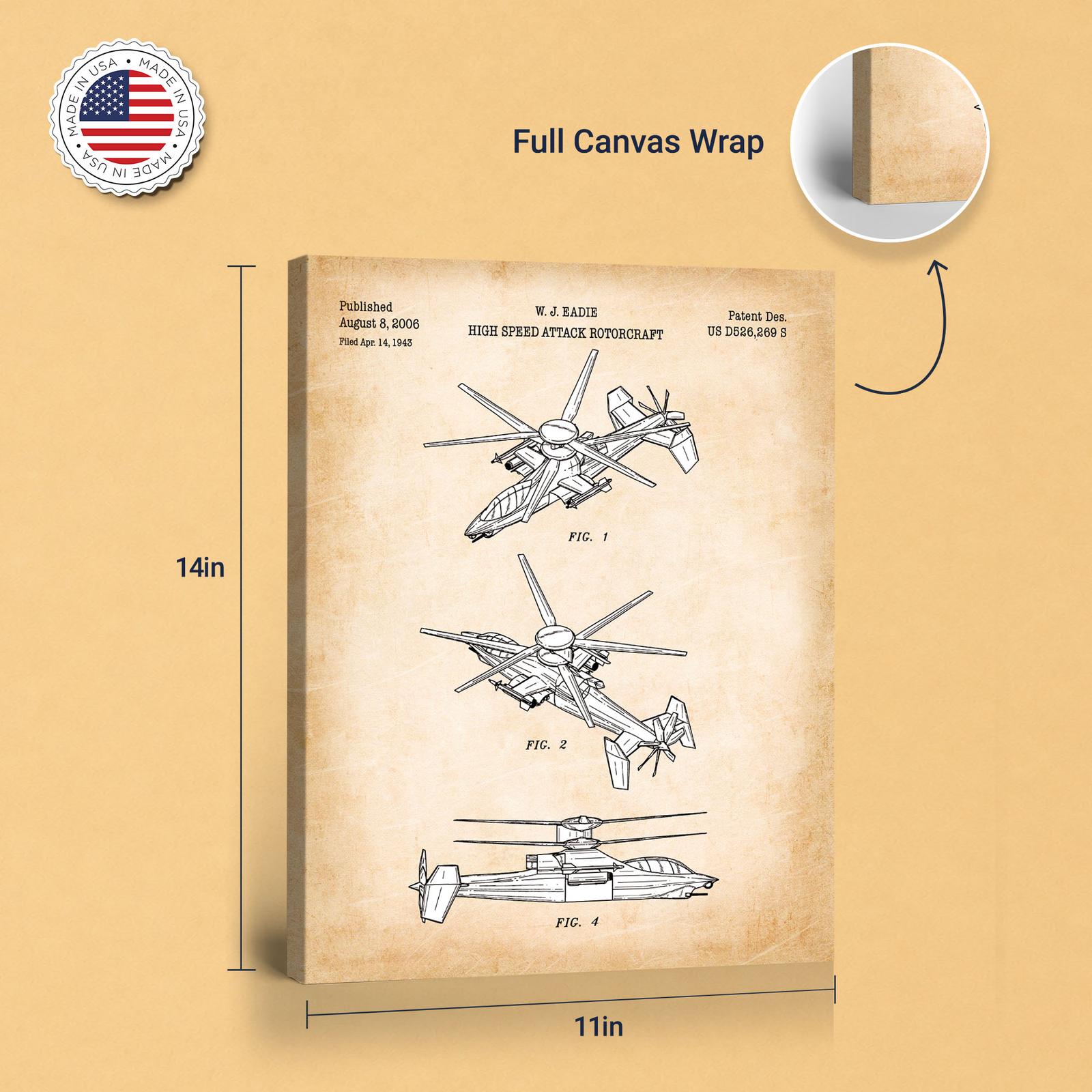 Military rotorcraft patent art - gallery wrapped canvas edge detail