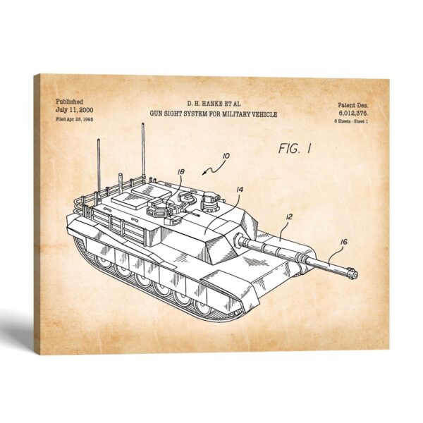 Abrams tank patent canvas print - 2000 battle vehicle blueprint by Crossroads Home Decor