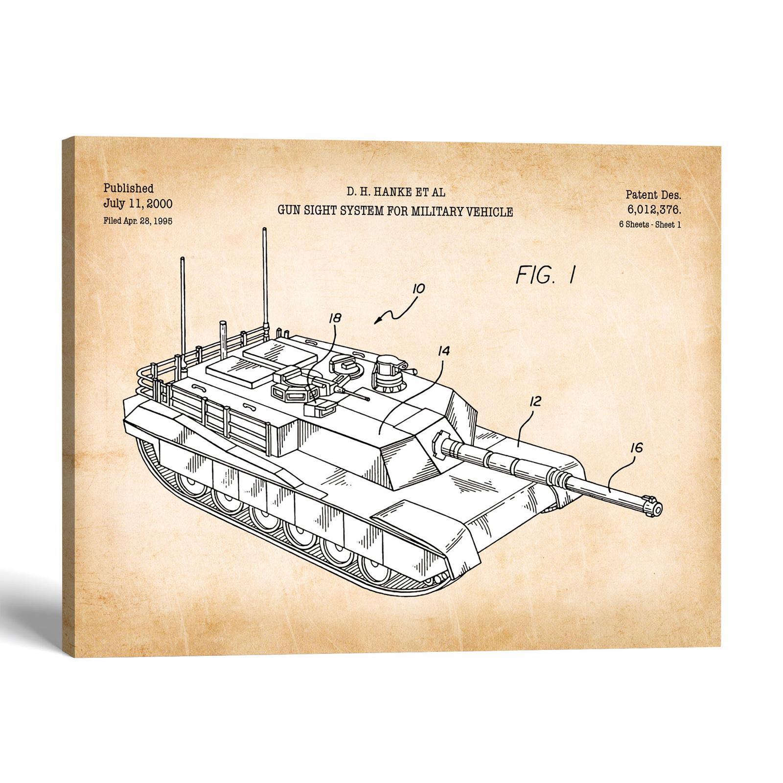 Abrams tank patent canvas print - 2000 battle vehicle blueprint by Crossroads Home Decor