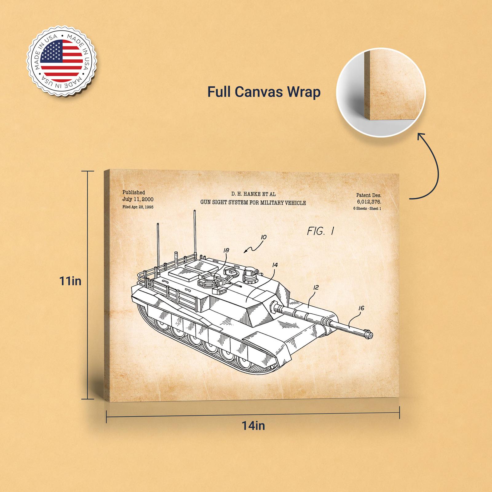 Abrams tank patent canvas print - gallery wrapped canvas edge detail