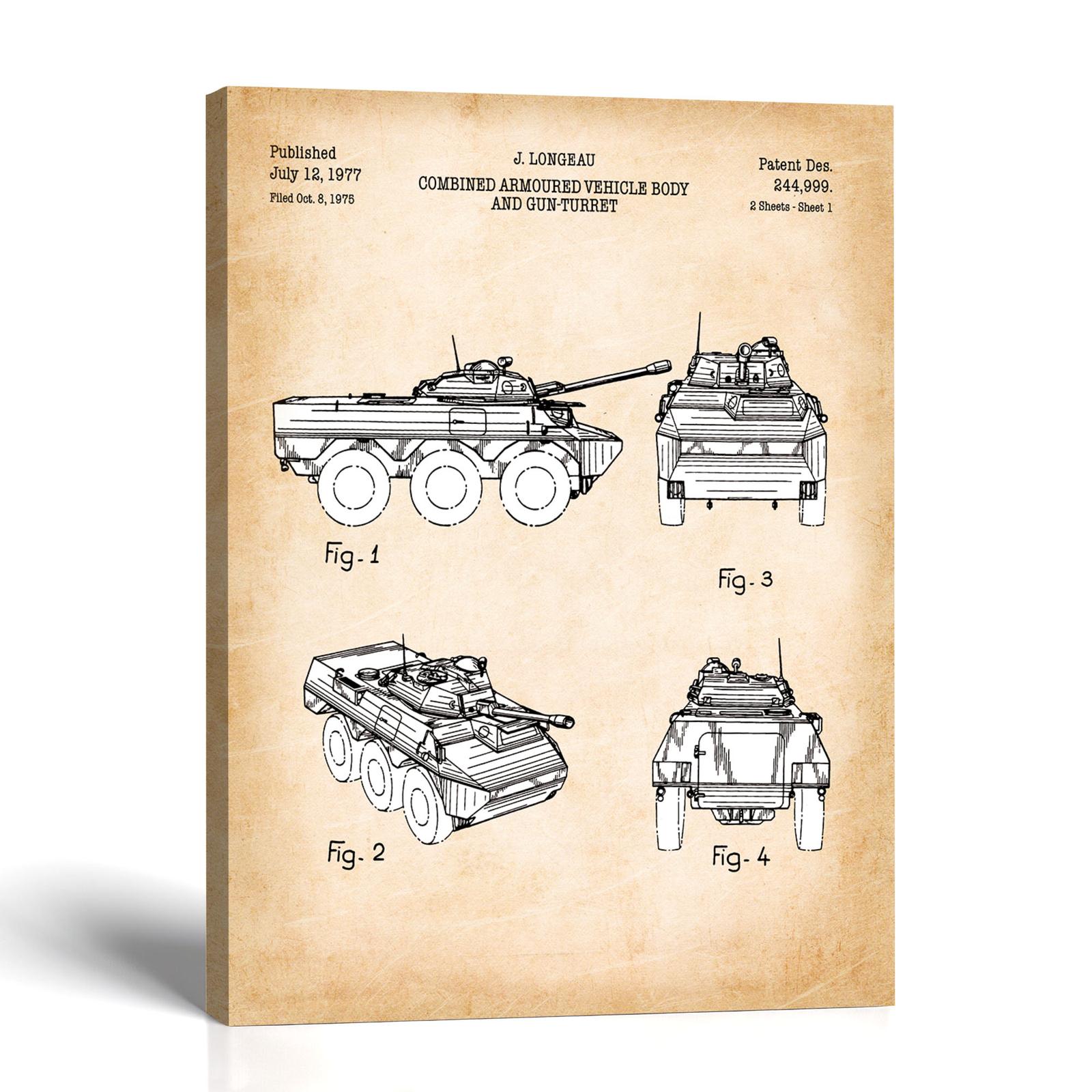 Armored vehicle patent canvas print - 1977 military blueprint by Crossroads Home Decor