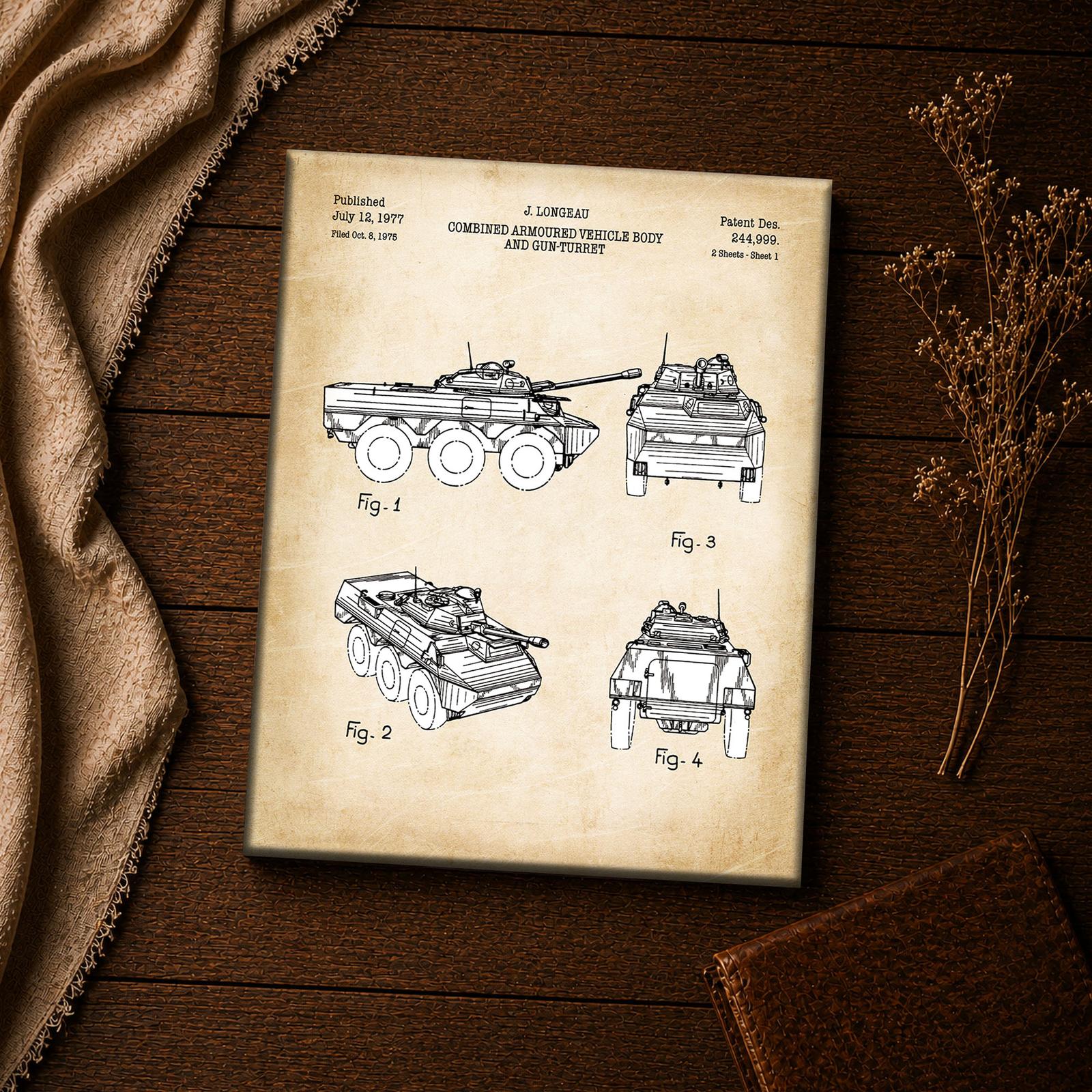 Armored vehicle canvas print - military patent blueprint close-up detail