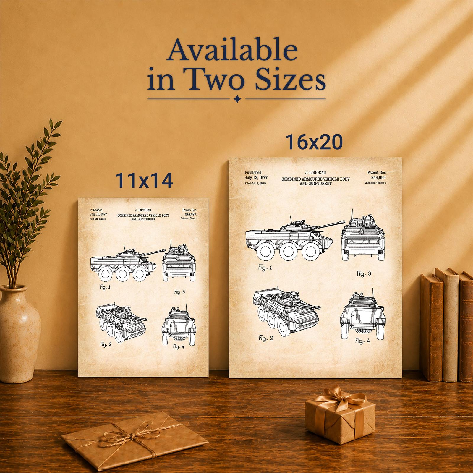 Armored vehicle canvas wall art - Made in USA family-owned military patent print
