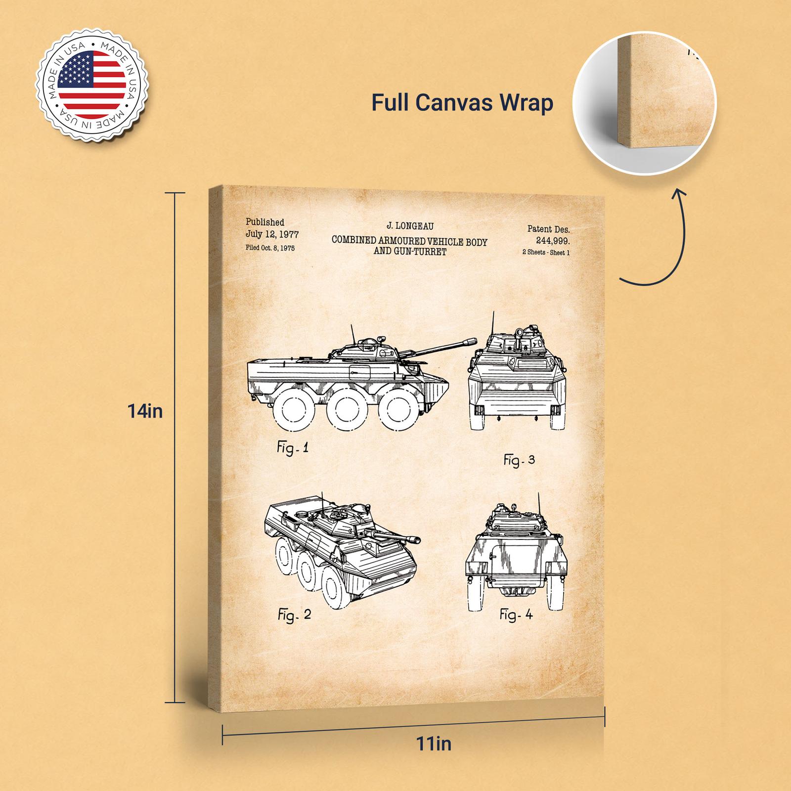Armored vehicle patent canvas print - gallery wrapped canvas edge detail