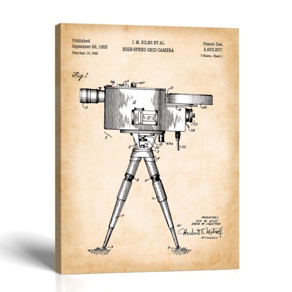 High-speed grid camera canvas print - 1953 Test Camera Patent by Crossroads Home Decor