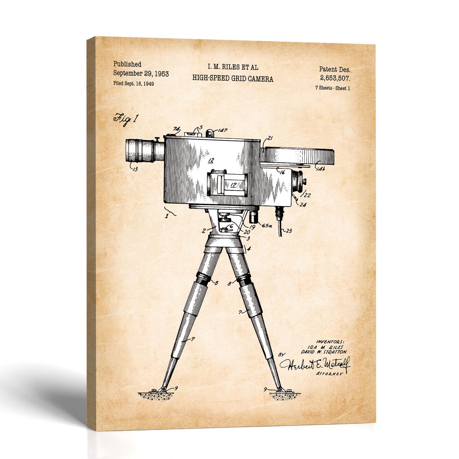 High-speed grid camera canvas print - 1953 Test Camera Patent by Crossroads Home Decor