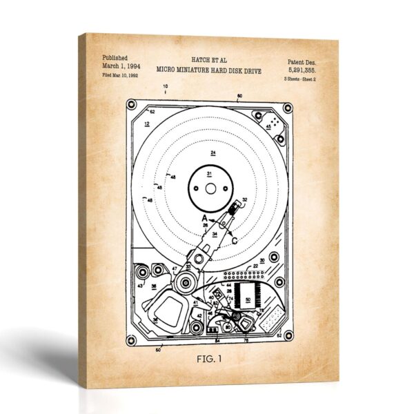 Computer hard drive patent canvas print - antique disk drive design by Crossroads Home Decor