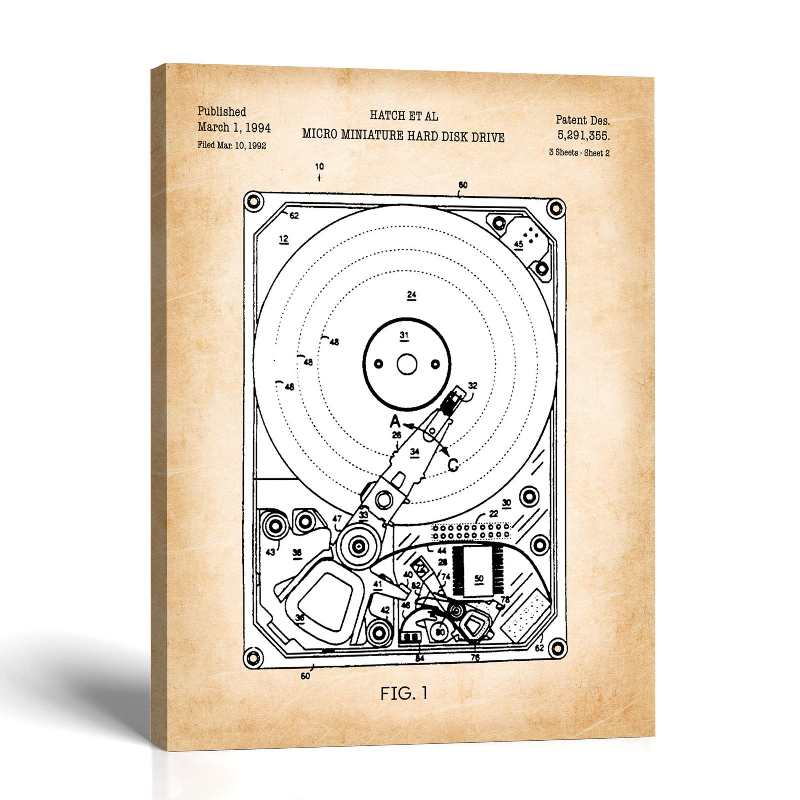 C2382C-1-11x14-1 Computer hard drive patent canvas print - antique disk drive design by Crossroads Home Decor