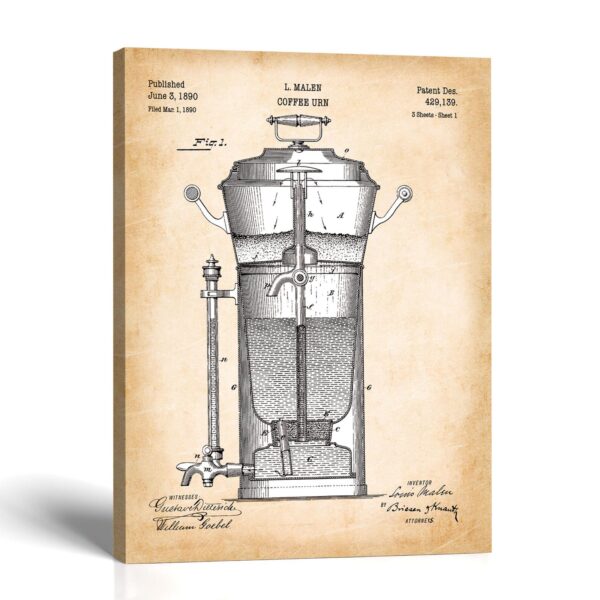 Coffee urn patent canvas print by Crossroads Home Decor