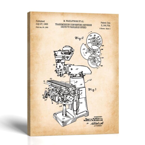 1965 milling machine patent canvas print by Crossroads Home Decor