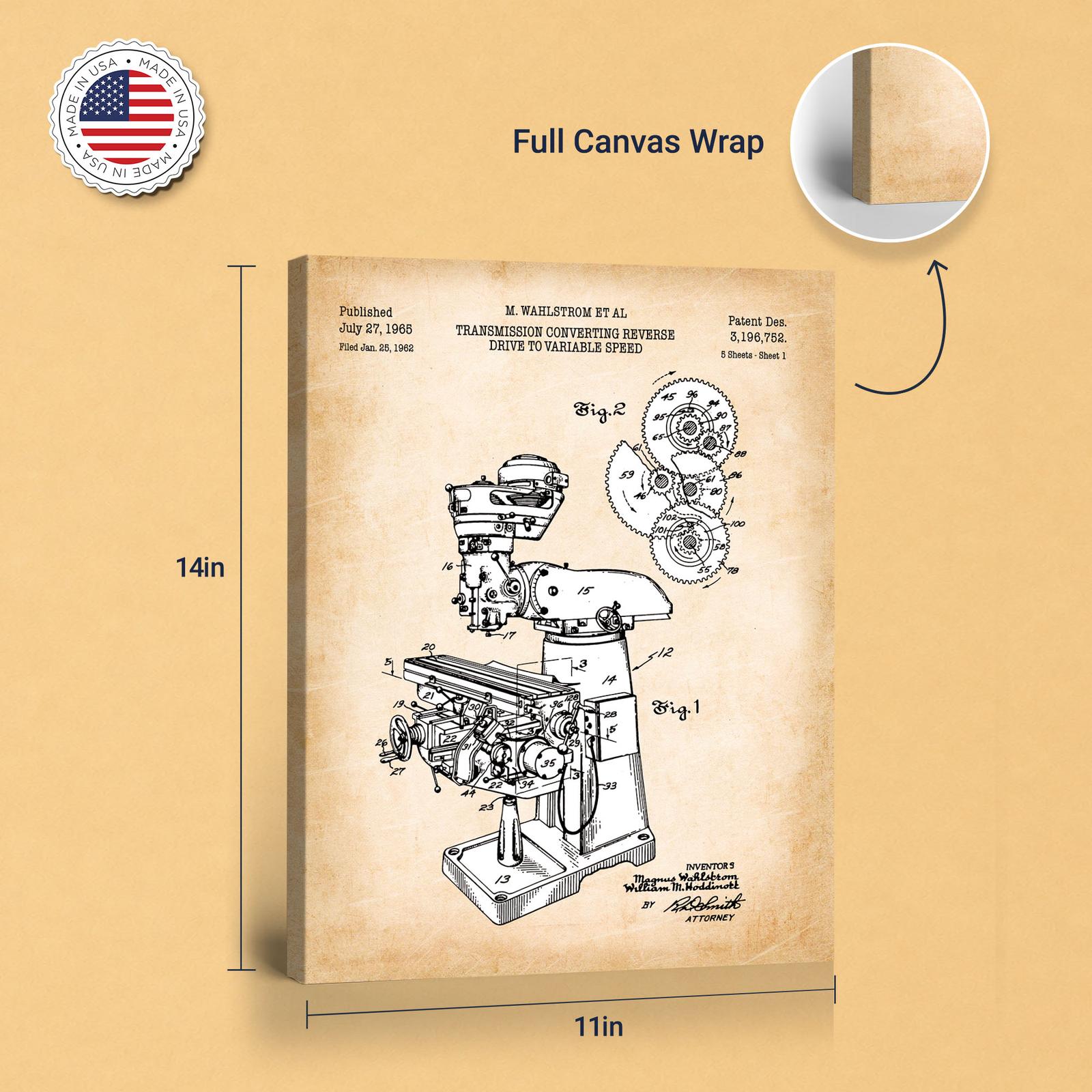 C2384C-8-11X14 Milling machine patent art - gallery wrapped canvas edge detail