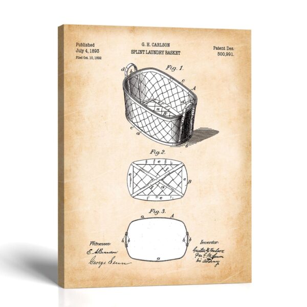 Laundry basket patent canvas print by Crossroads Home Decor